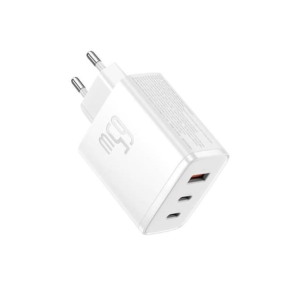 Baseus GaN Väggladdare 2x USB-C Till USB-A 65W Cube Pro - Vit Vit