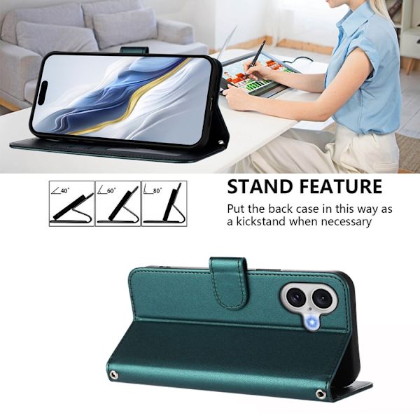 iPhone 17 Plånboksfodral Konstläder med Handledsrem - Grön Grön
