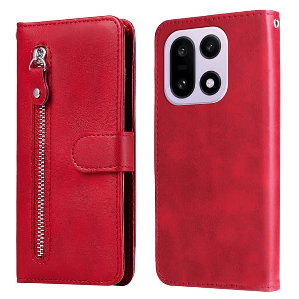 OnePlus 15 5G Plånboksfodral Zipper Pocket Konstläder - Röd Röd