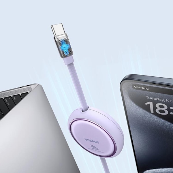 Baseus Retractable Free2Draw Mini USB-C - USB-C 100W 1m - Lila