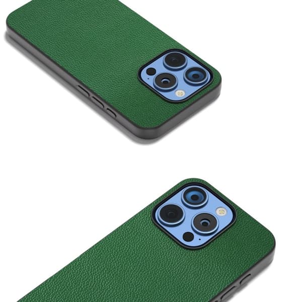 ABEEL Mobilskal till iPhone 16 Pro Litchi Textur Äkta Läder Grön