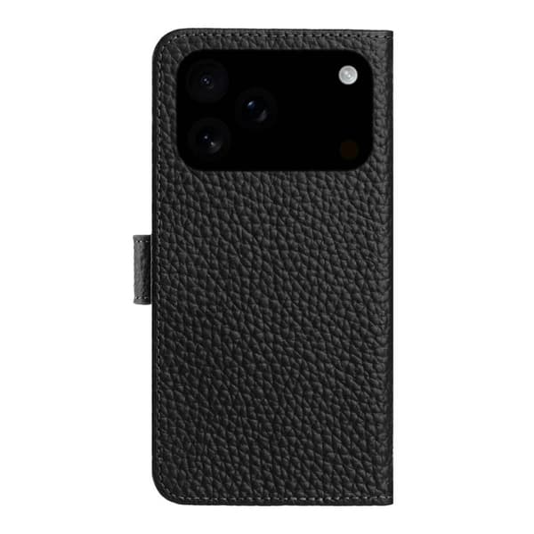 iPhone 17 Pro Plånboksfodral Äkta Läder Litchi Flip - Svart Svart