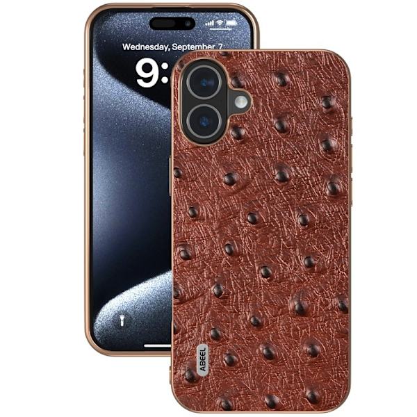 ABEEL Mobilskal till iPhone 16 Electroplating Edge Äkta Läder - Brun