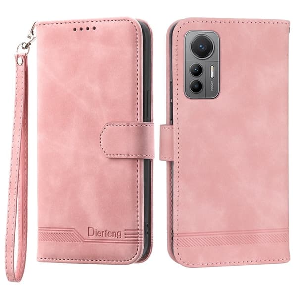 DIERFENG DF-03 Plånboksfodral för Xiaomi 12/12X/12S 5G - Konstläder - Rosa