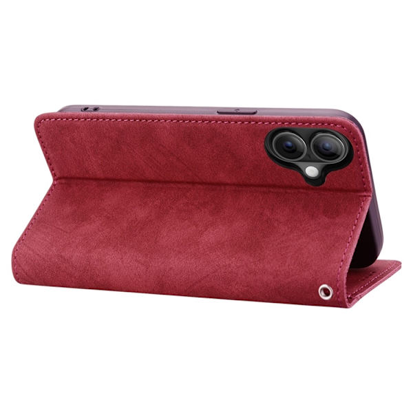 iPhone 17 Konstläder Plånboksfodral med Rem Lines Pattern - Röd Röd
