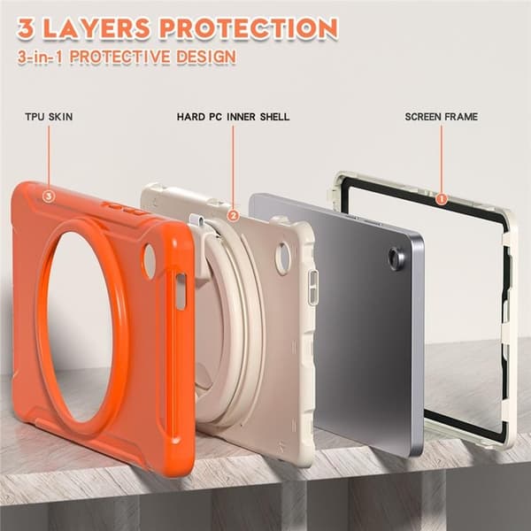 Mobilskal till Galaxy Tab A11 Rotary Kickstand Handle - Coral Orange Orange
