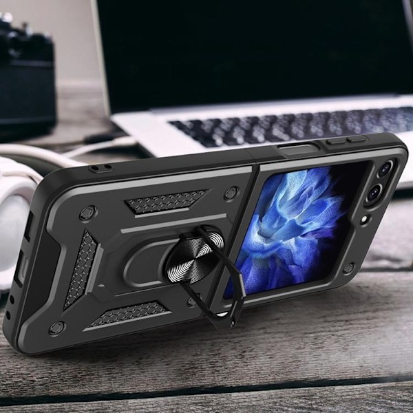 Galaxy Z Flip 5 Mobilskal Hybrid Armor Camshield - Svart Svart