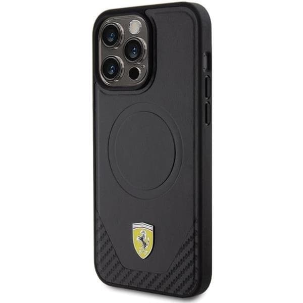 Ferrari iPhone 15 Pro Mobilskal Magsafe Carbon Metal Logo Black