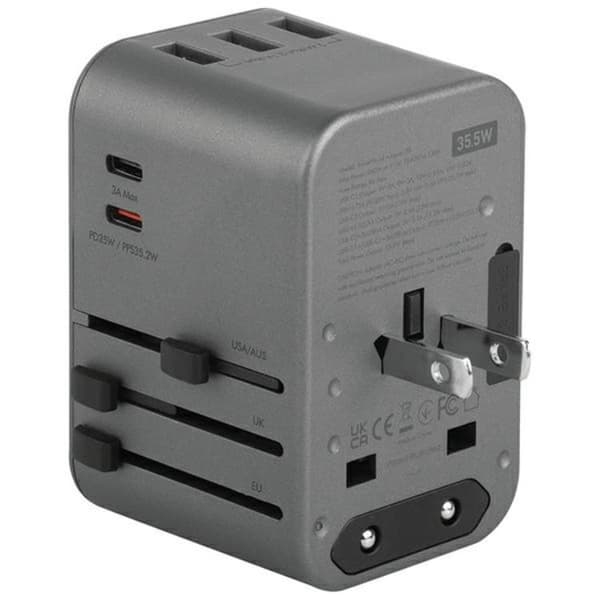 Energea Reseladdare 35.5W 2xUSB-C 3xUSB-A PD-PPS-QC 3.0 Svart