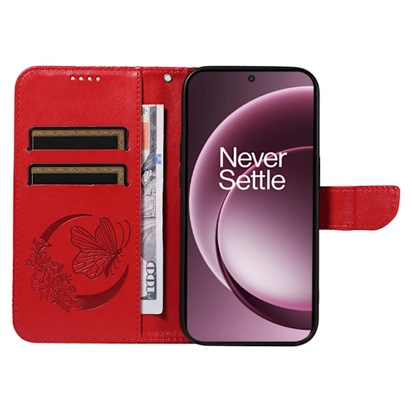 OnePlus 15 5G Plånboksfodral Butterfly Pattern Konstläder Röd