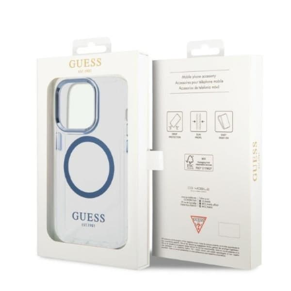 GUESS iPhone 14 Pro Max Skal Magsafe Metal Outline - Blå Blå