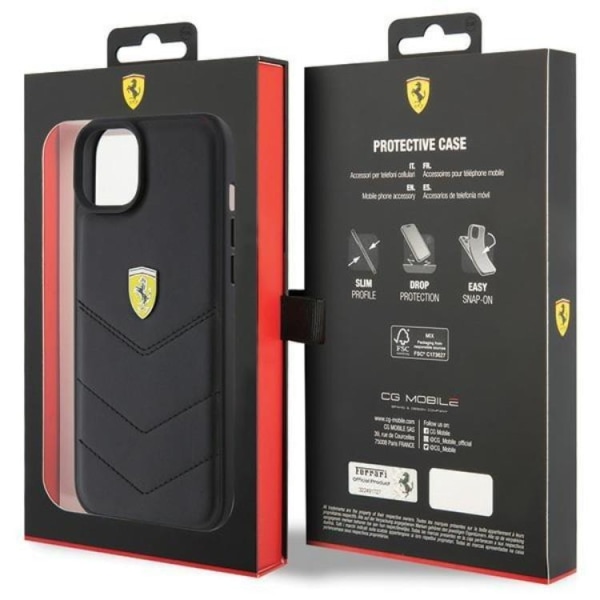 Ferrari iPhone 15 Plus Mobilskal Quilted Metal Logo - Sort