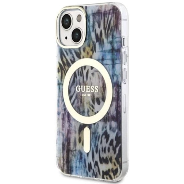 Guess iPhone 14 Mobilskal MagSafe Leopard - Blå