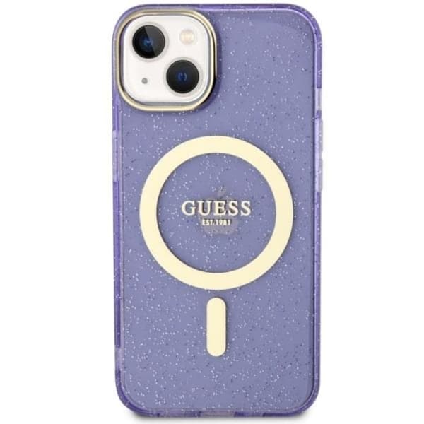 Guess Mobilskal till iPhone 14 Plus MagSafe Glitter Guld - Lila Lila