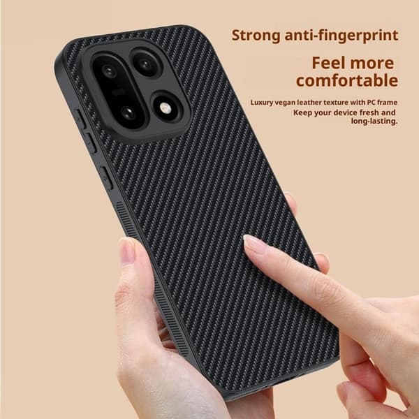 Mobilskal till OnePlus 15 5G Carbon Fiber Texture Läder - Guld Guld