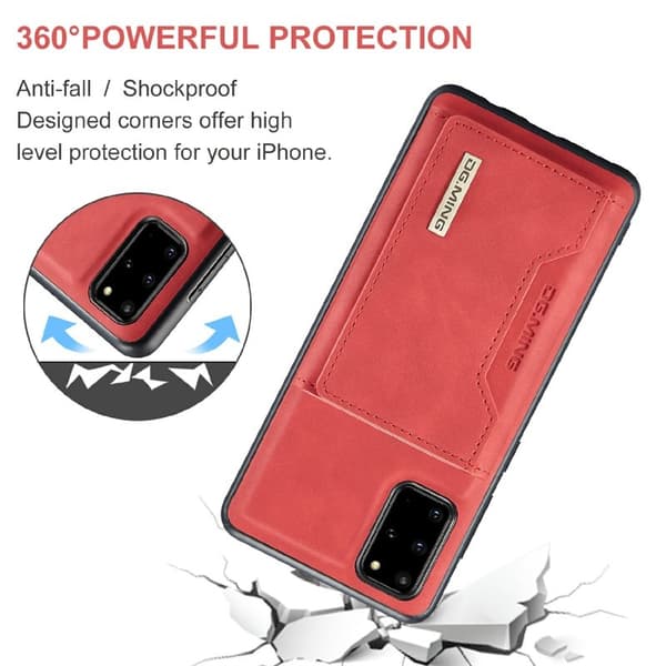 DG.MING Magnetiskt Plånboksfodral med Ställ för Samsung Galaxy S20 Plus - Röd