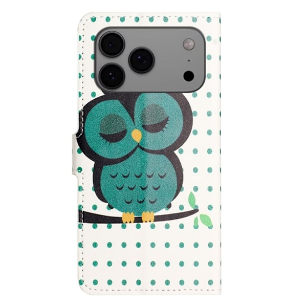 iPhone 17 Pro Plånboksfodral Pattern Print Konstläder - Prickar Uggla Grön