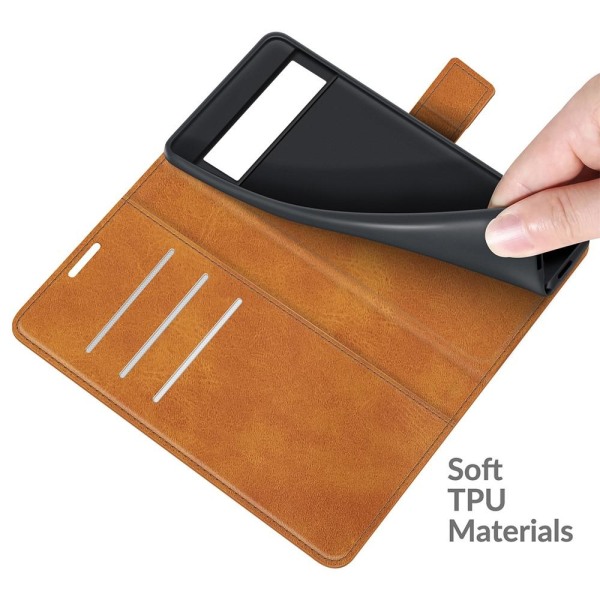 Folio Flip Läder Plånboksfodral Google Pixel 6 - Brun Brun