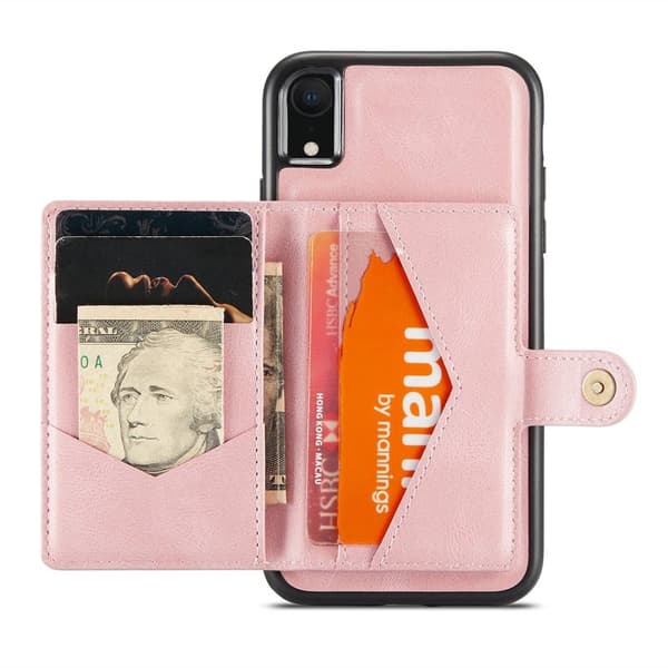 JEEHOOD iPhone XR Konstläder Plånboksfodral med Kickstand i Roséguld