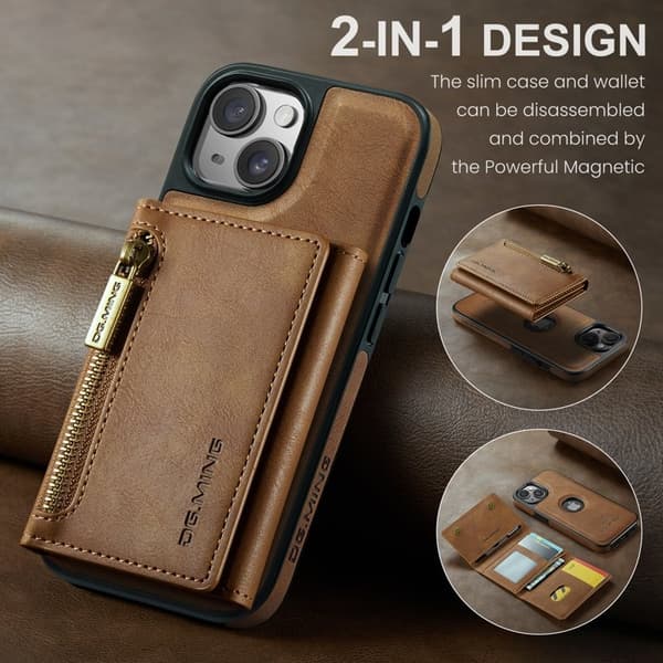 DG.MING M5 Series Mobilskal till iPhone 14 Plus Magnetiskt Konstläder Brun