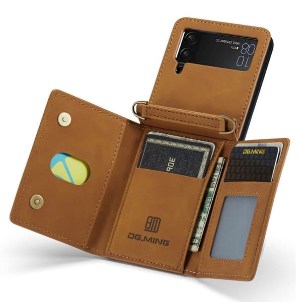 DG.MING M2 Series Samsung Galaxy Z Flip3 5G Plånboksfodral Konstläder Brun