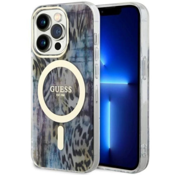 Guess iPhone 14 Pro Max Mobilcover MagSafe Leopard - Blå