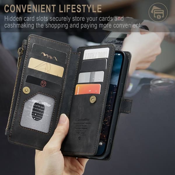 CASEME Konstläder Plånboksfodral för iPhone 14 Pro Max med Rem - Svart