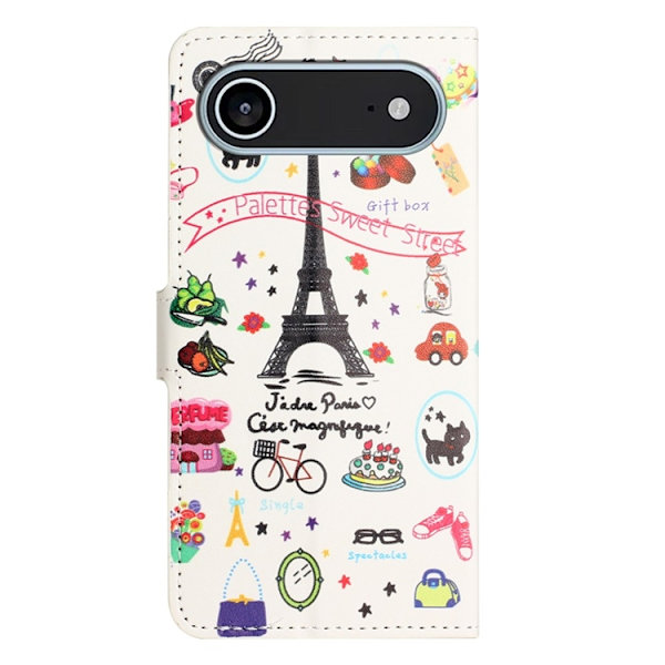 iPhone Air Konstläder Plånboksfodral Pattern Print - Eiffeltornet Vit
