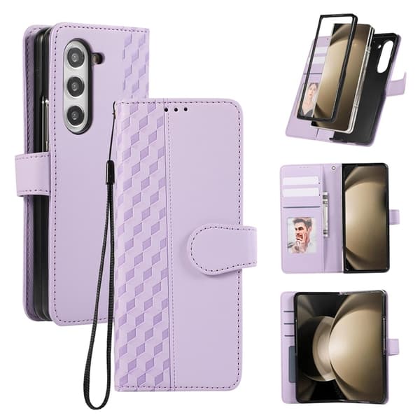 Galaxy Z Fold7 Plånboksfodral 3D Rhombus Grid Imprinted - Lila Lila