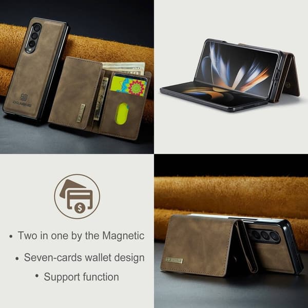 DG.MING Konstläder Plånboksfodral för Samsung Galaxy Z Fold4 5G - Brun