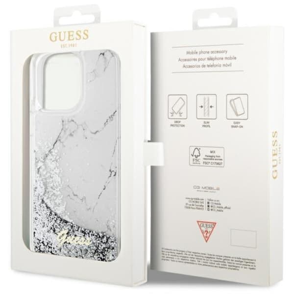 Guess iPhone 14 Pro Max Mobilskal Liquid Glitter Marble - Hvid Vit