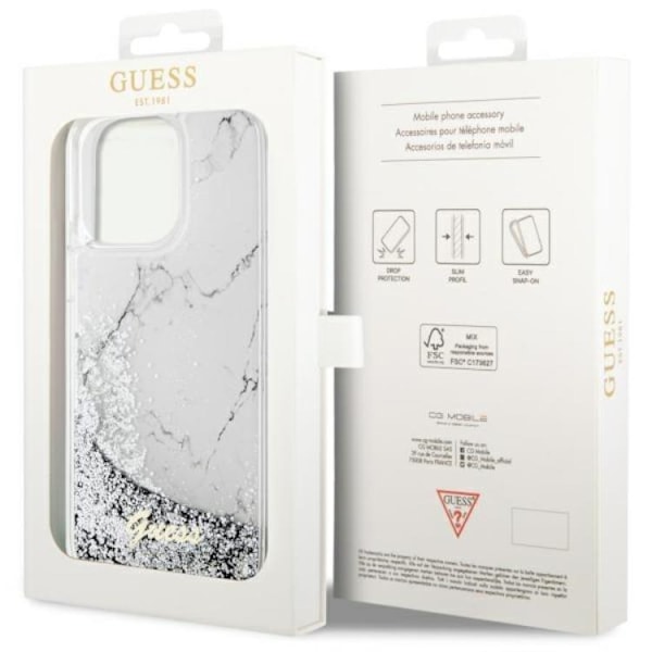Guess Mobilskal till iPhone 14 Pro Max Liquid Glitter Marble - Vit