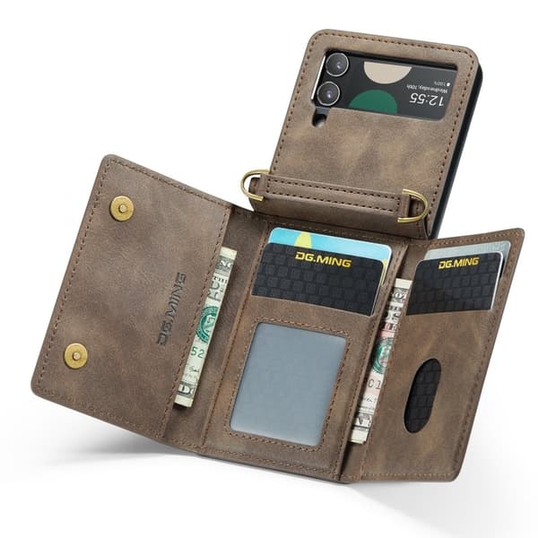 DG.MING Konstläder Plånboksfodral för Samsung Galaxy Z Flip3 5G - Brun