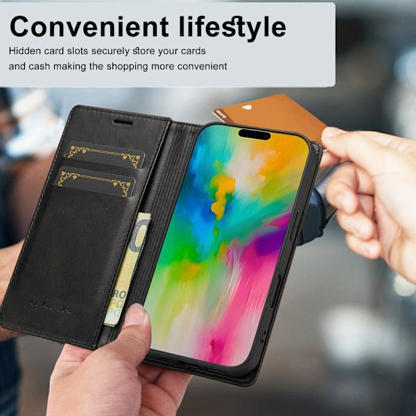 LC.IMEEKE iPhone 16 Plus Plånboksfodral Konstläder - Svart