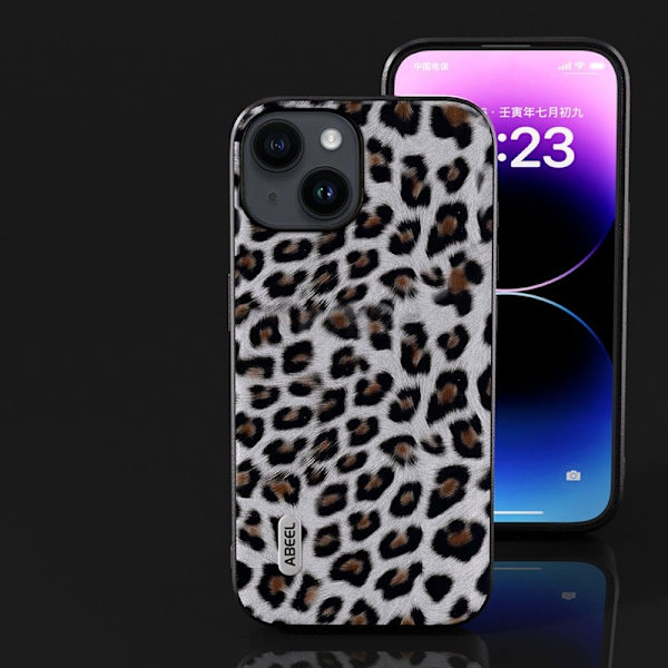 ABEEL Mobilskal till iPhone 13 Leopard Textur PU Läder TPU PC Silver