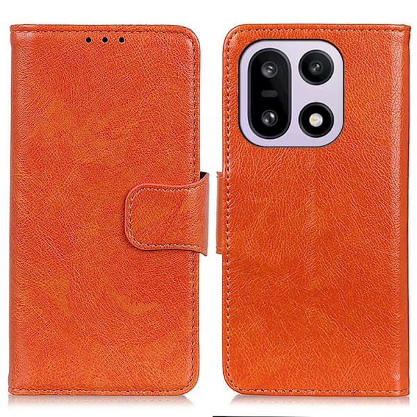 OnePlus 15 Plånboksfodral Nappa Texture Äkta läder - Orange Orange