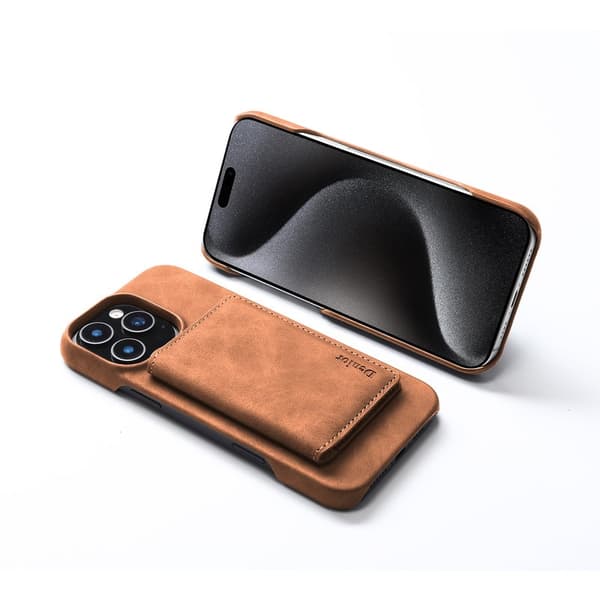 DENIOR D27 Mobilskal till iPhone 16 Pro Äkta Läder Magnetiskt Brun