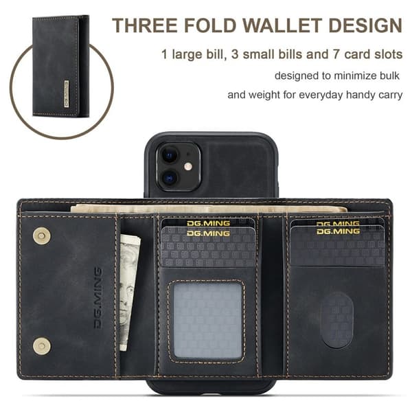 DG.MING M1 Wallet Mobilskal med Kickstand för iPhone 11 - Svart