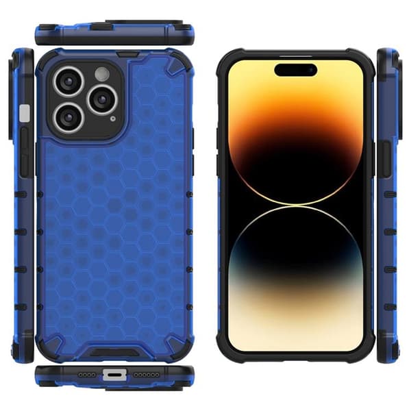iPhone 14 Pro Max Skal Honeycomb Armored Hybrid - Blå Blå