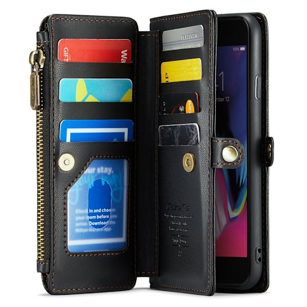 CASEME Plånboksfodral Konstläder för iPhone 6 Plus/7 Plus/8 Plus - Svart