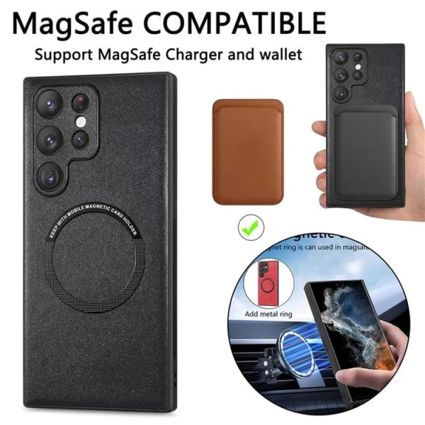 Galaxy S23 Ultra Mobile Case Magsafe PU-nahka - musta