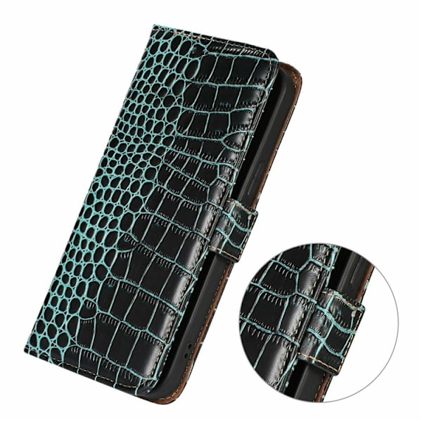 iPhone 17 Pro Plånboksfodral Äkta Läder Crocodile - Grön Grön