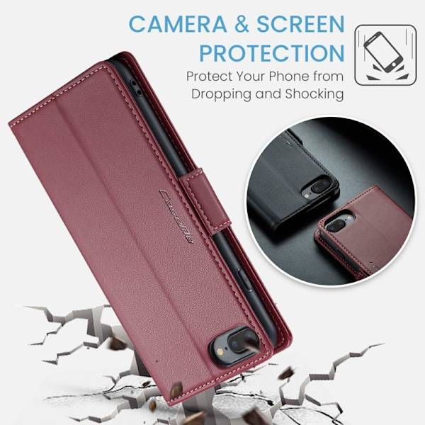 CASEME Plånboksfodral Konstläder för iPhone 6 Plus/6s Plus/7 Plus/8 Plus Röd