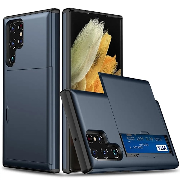 Galaxy S22 Ultra 5G Slide Korthållare Skal - Mörkblå