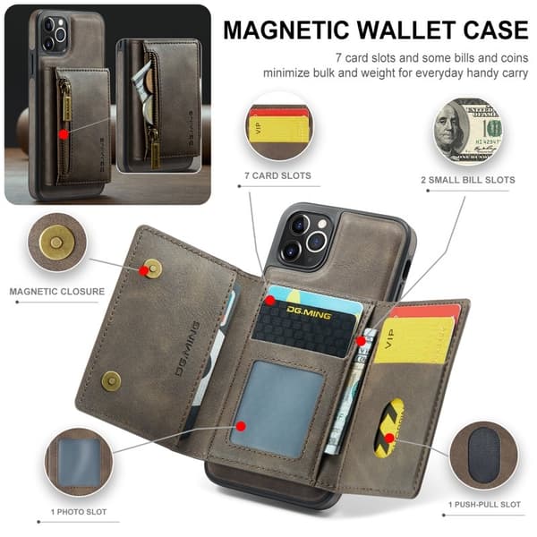 DG.MING M5 Series Mobilskal till iPhone 11 Pro Konstläder Magnetiskt Brun