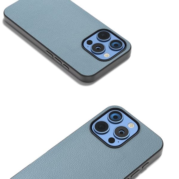 ABEEL Mobilskal till iPhone 16 Pro Litchi Textur Äkta Läder - Blå
