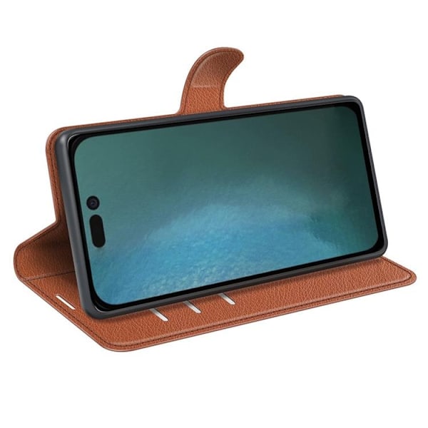 Litchi Flip iPhone 14 Pro Max Plånboksfodral  - Brun