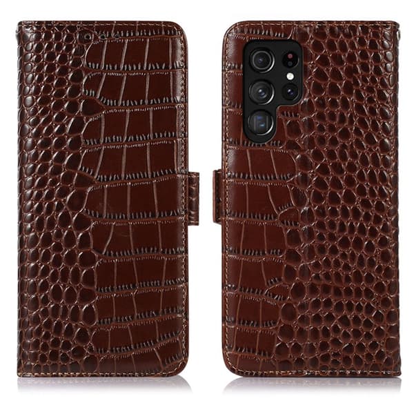 Plånboksfodral för Samsung Galaxy S26 Ultra Äkta läder RFID - Brun
