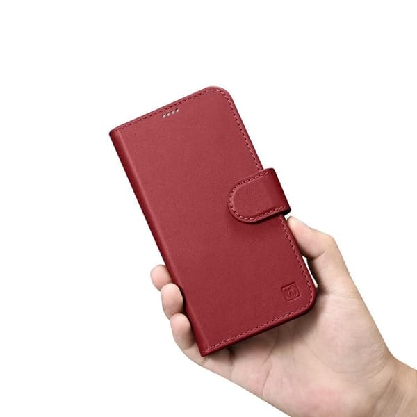 iCarer iPhone 14 Pro Max Plånboksfodral 2in1 Anti-RFID Äkta Läder Röd