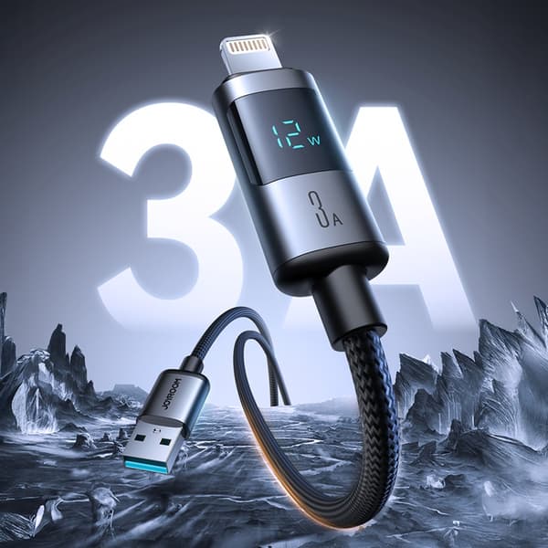 Joyroom USB-A - Lightning kabel 3A 1.2m med Display - Svart Svart